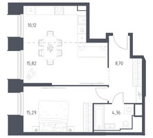 Планировка однокомнатной(апартаменты) площадью 54.29 квадратных метров в “ЖК Скай Спутник”