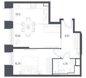 Планировка однокомнатной(апартаменты) площадью 54.29 квадратных метров в ЖК “ЖК Скай Спутник”