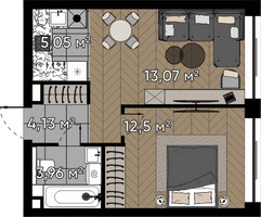 Планировка однокомнатной(квартира) площадью 38.7 квадратных метров в “ЖК Квартал Серебряный бор”