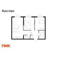 Планировка двухкомнатной(квартира) площадью 61 квадратных метров в “ЖК Яуза Парк (Мытищи)”