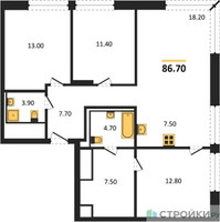 Планировка трехкомнатной(квартира) площадью 86.7 квадратных метров в “ЖК INJOY (Инджой)”