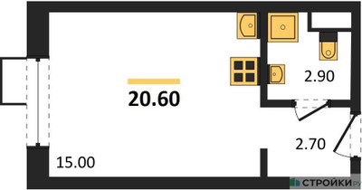 Планировка студии(квартира) площадью 20.6 квадратных метров в ЖК “ЖК Foreville (Форевилль)”