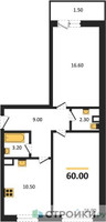Планировка двухкомнатной(квартира) площадью 60 квадратных метров в “ЖК Малиново”
