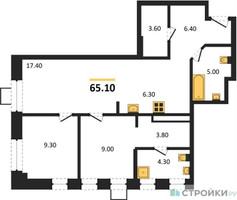 Планировка двухкомнатной(квартира) площадью 65.1 квадратных метров в “ЖК Новые смыслы”