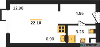 Планировка студии(апартаменты) площадью 22.1 квадратных метров в “ЖК N’ICE LOFT (Найс Лофт)”