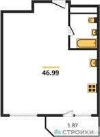 Планировка однокомнатной(квартира) площадью 48 квадратных метров в “ЖК Одинбург”