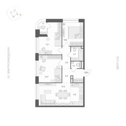 Планировка трехкомнатной(квартира) площадью 74.15 квадратных метров в ЖК “ЖК АРТЕЛЬ”