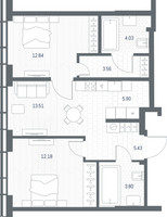 Планировка двухкомнатной(квартира) площадью 61.25 квадратных метров в “ЖК TATE (Тэйт)”