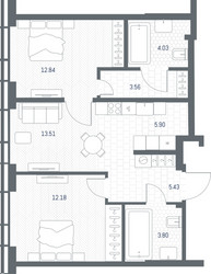 Планировка двухкомнатной(квартира) площадью 61.25 квадратных метров в ЖК “ЖК TATE (Тэйт)”