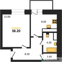 Планировка однокомнатной(квартира) площадью 41 квадратных метров в “ЖК Высокий берег (Ногинск)”