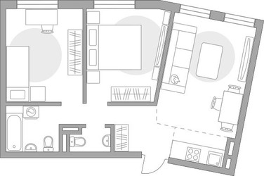 Планировка трехкомнатной(квартира) площадью 53.82 квадратных метров в ЖК “ЖК Аникеевский”
