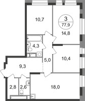 Планировка трехкомнатной(квартира) площадью 77.9 квадратных метров в “ЖК Первый Московский”