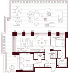 Планировка двухкомнатной(квартира) площадью 97.3 квадратных метров в ЖК “ЖК Дом 7 Даниловский”