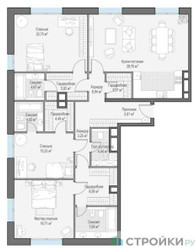 Планировка трехкомнатной(квартира) площадью 158.9 квадратных метров в ЖК “ЖК Клубные особняки "Ильинка 3/8"”