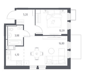 Планировка однокомнатной(квартира) площадью 40.37 квадратных метров в ЖК “ЖК Большое Путилково”