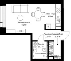 Планировка студии(квартира) площадью 30.93 квадратных метров в “ЖК Веер”
