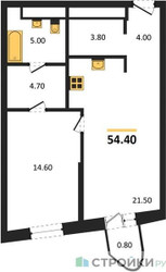 Планировка однокомнатной(квартира) площадью 54.4 квадратных метров в ЖК “ЖК Союз (СВАО)”