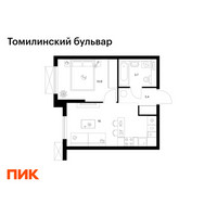 Планировка однокомнатной(квартира) площадью 34 квадратных метров в “ЖК Томилинский бульвар”