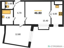Планировка однокомнатной(квартира) площадью 46.8 квадратных метров в “ЖК Римский”