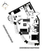 Планировка трехкомнатной(квартира) площадью 57.4 квадратных метров в “ЖК Интеллигент”