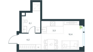 Планировка студии(квартира) площадью 23 квадратных метров в “ЖК Левел Мичуринский”