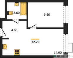 Планировка однокомнатной(квартира) площадью 32.7 квадратных метров в “ЖК Форевиль”