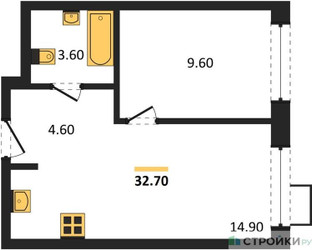 Планировка однокомнатной(квартира) площадью 32.7 квадратных метров в ЖК “ЖК Форевиль”