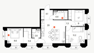 Планировка трехкомнатной(квартира) площадью 67.1 квадратных метров в “ЖК Саларьево парк”