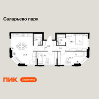 Планировка трехкомнатной(квартира) площадью 79.1 квадратных метров в “ЖК Саларьево парк”