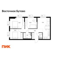 Планировка трехкомнатной(квартира) площадью 68.1 квадратных метров в “ЖК Восточное Бутово”