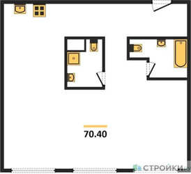 Планировка двухкомнатной(квартира) площадью 70.4 квадратных метров в ЖК “ЖК Наметкин Тауэр”