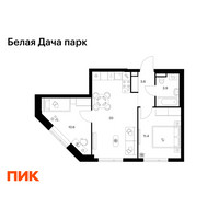 Планировка двухкомнатной(квартира) площадью 49.5 квадратных метров в “ЖК Белая Дача парк”