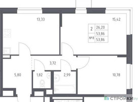 Планировка двухкомнатной(квартира) площадью 53.86 квадратных метров в “ЖК Подольские кварталы”