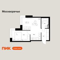 Планировка однокомнатной(квартира) площадью 37.9 квадратных метров в “ЖК Москворечье”
