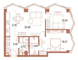 Планировка двухкомнатной(квартира) площадью 70.5 квадратных метров в “ЖК Симфония 34”