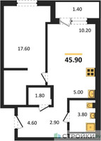 Планировка однокомнатной(апартаменты) площадью 45.9 квадратных метров в “ЖК Равновесие”