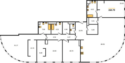 Планировка 4+ комнатной(квартира) площадью 260.79 квадратных метров в ЖК “ЖК Sky View (Скай Вью)”
