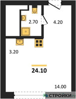 Планировка студии(квартира) площадью 24.1 квадратных метров в “ЖК Upside Towers (Апсайд Тауэрс)”
