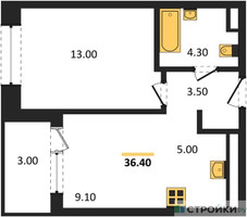 Планировка однокомнатной(квартира) площадью 36.4 квадратных метров в “Жилые кварталы Белый Град”