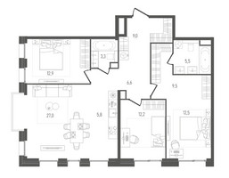 Планировка трехкомнатной(квартира) площадью 104.4 квадратных метров в “ЖК ПЕЙВ”