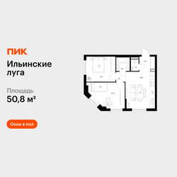 Планировка двухкомнатной(квартира) площадью 50.8 квадратных метров в ЖК “ЖК Ильинские луга”