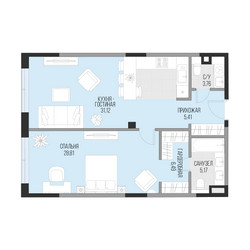 Планировка 4+ комнатной(квартира) площадью 74.3 квадратных метров в ЖК “Клубный квартал Садовническая 69”