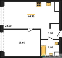 Планировка однокомнатной(квартира) площадью 46.7 квадратных метров в “ЖК СТОУН Грэйн”