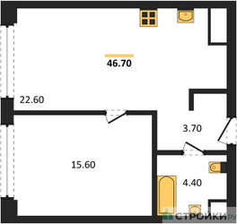 Планировка однокомнатной(квартира) площадью 46.7 квадратных метров в ЖК “ЖК СТОУН Грэйн”