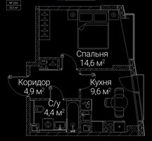 Планировка однокомнатной(квартира) площадью 33.5 квадратных метров в “ЖК СЕЗАР БУДУЩЕЕ”