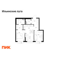 Планировка двухкомнатной(квартира) площадью 51.98 квадратных метров в “ЖК Ильинские луга”
