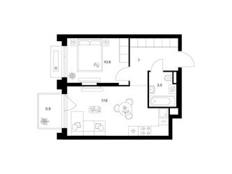 Планировка однокомнатной(квартира) площадью 39.8 квадратных метров в ЖК “ЖК Зеленый парк”