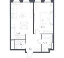 Планировка однокомнатной(квартира) площадью 52.97 квадратных метров в “ЖК Квартал на воде (Графика на воде)”