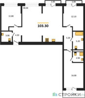 Планировка трехкомнатной(квартира) площадью 103.3 квадратных метров в “ЖК Первый квартал”