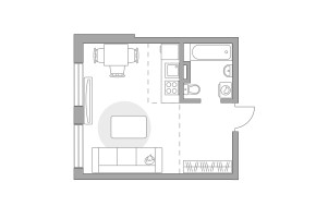 Планировка студии(квартира) площадью 28.44 квадратных метров в “ЖК Аникеевский”